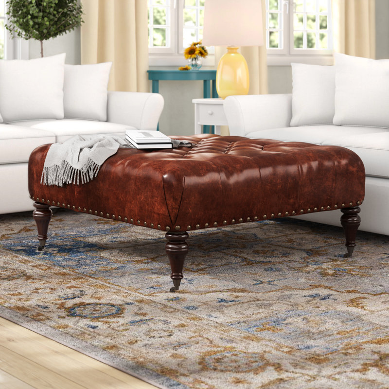 Darby Home Co Burkart 42" Genuine Leather Tufted Square Cocktail